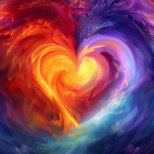 Swirling vibrant colors around a central heart shape