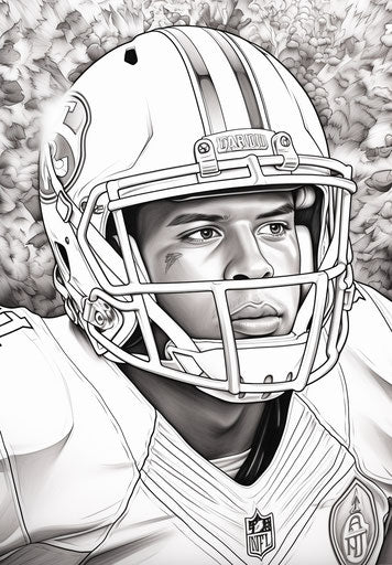 Football player coloring pages for kids, richly colored skies