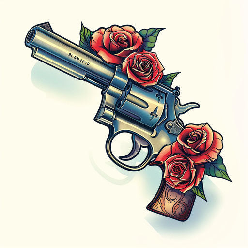 Traditional American pistol with colorful roses
