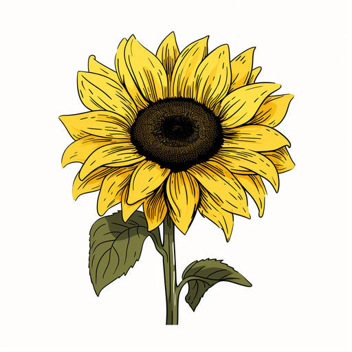 Sunflower artwork in Minimalist style, on white background