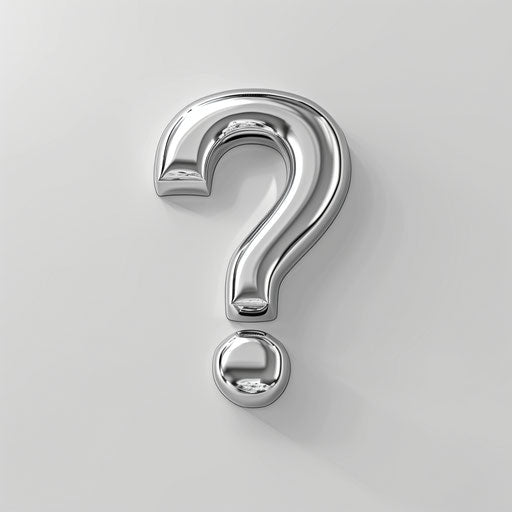 Realistic question mark on flat metallic silver background