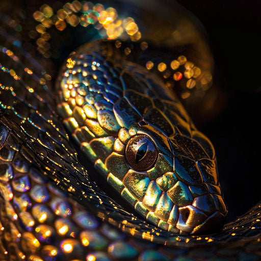 Glistening scales of a garter snake up close