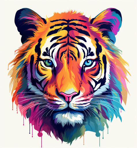 Black and white drawing of a tiger head, screen printing style