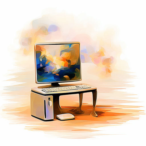 PC clipart in the style of Impressionistic Art, on white background