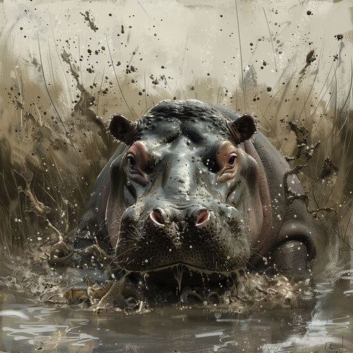 Playful baby hippo splashing in muddy watering hole