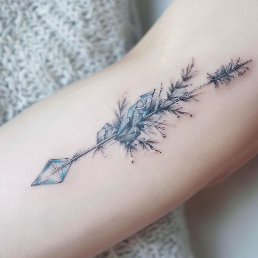 Frozen arrow tattoo with crystal details, frost effect