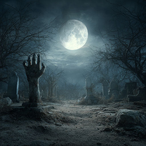 A Gloomy Night Scene with a Zombie Hand Emerging