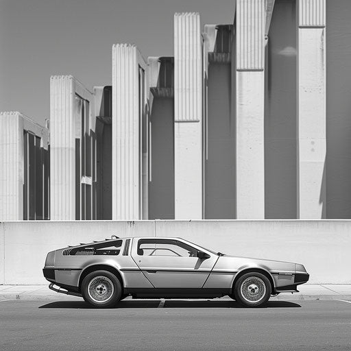 Vintage car in front of an Art Deco building