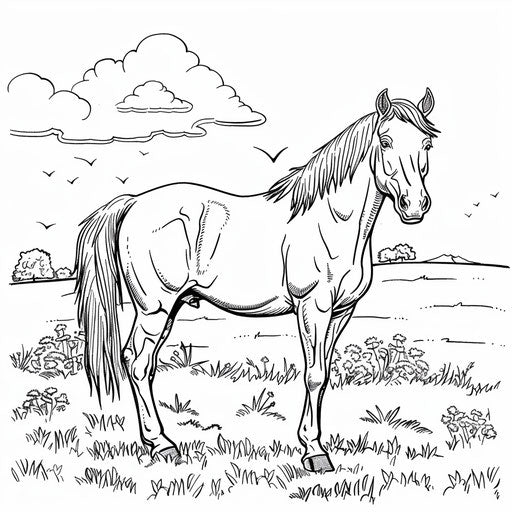 Peaceful horse in a pasture