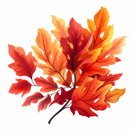 Autumn leaves in Chiaroscuro Art style on white background