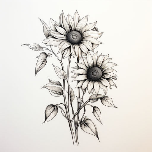 Minimalist black and white sunflowers