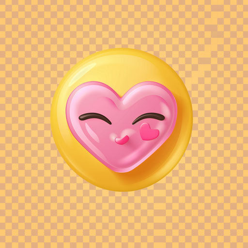 Kiss emoji clipart, soft yellow with pink heart on transparent