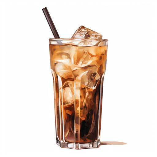 Iced coffee clipart in the style of oil painting on white background