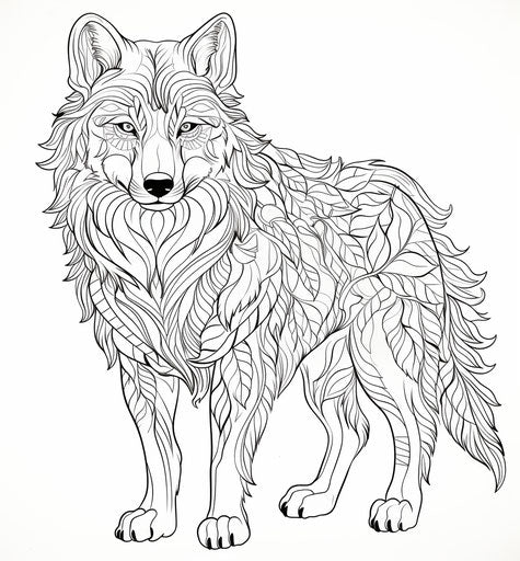 Wolf coloring isolated black and white, kilian eng style