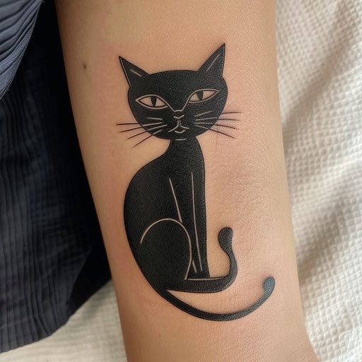 Scandinavian inspired black cat tattoo with clean lines