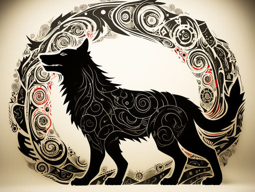 The wolf howls in an animal design, flowing silhouettes style