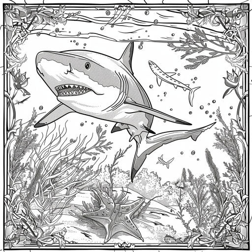 Shark in snowy underwater environment with detailed patterns