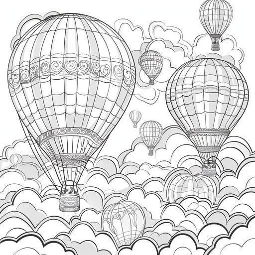 Balloons among clouds - Coloring page