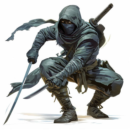 Photo realistic style ninja clipart on flat white background