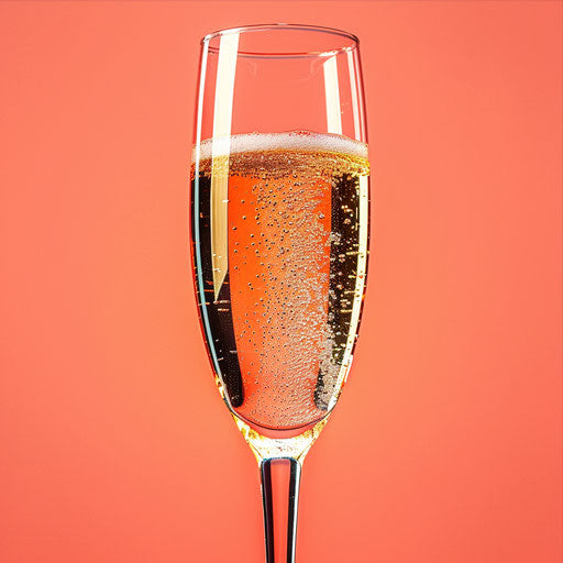 Realistic champagne illustration on vibrant coral backdrop