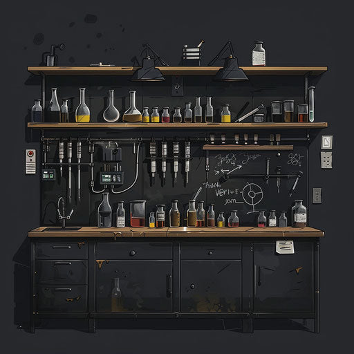 Realistic laboratory illustration on dark charcoal background