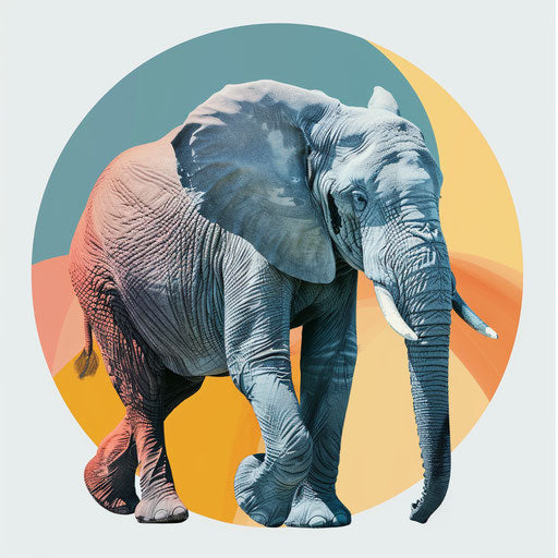Elephant clipart in photo realistic style with flat background