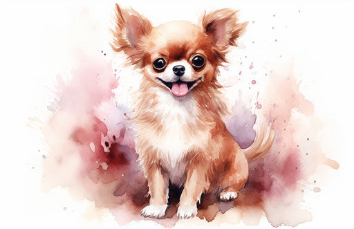 Pug with white background, light maroon and light beige style