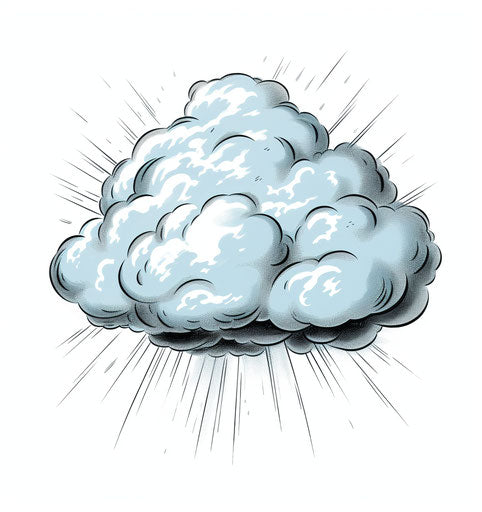 Cartoon graphic lightning with a cloud on white background