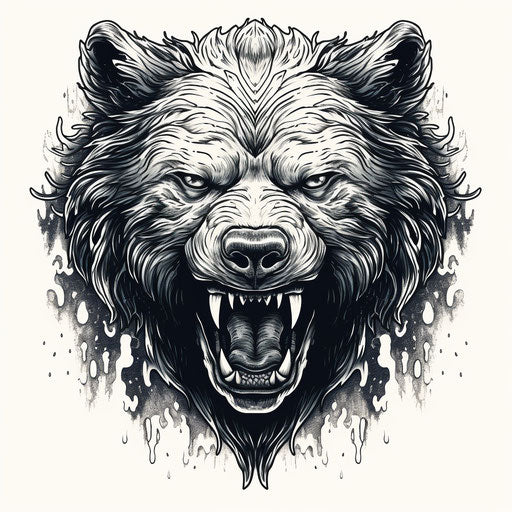 Black and white bear head, detailed digital illustration