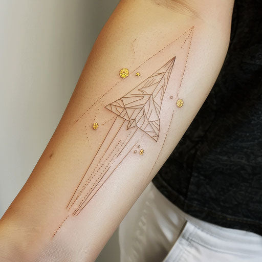 Elegant sketch of a paper airplane with fine gold ink details