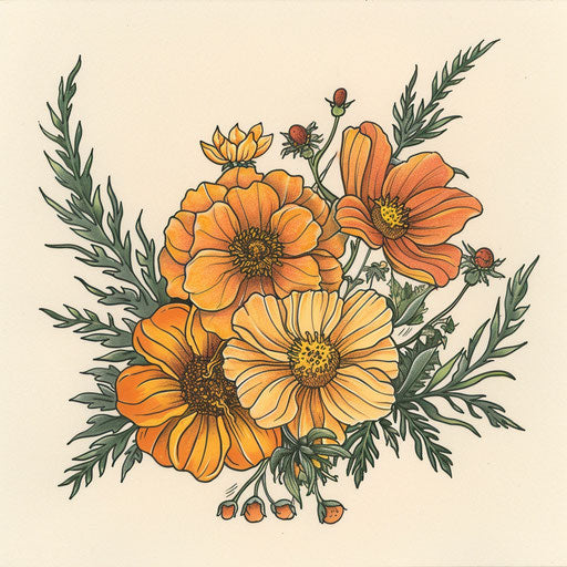 Vintage style flat tattoo sketch of October birth flowers