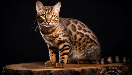 Bengal cat on stump, bold pattern and exciting texture