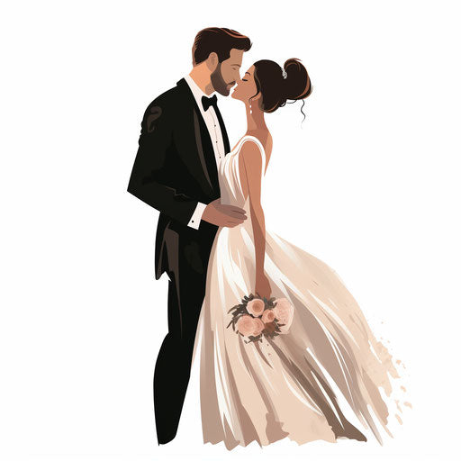 Minimalist style bride and groom on white background