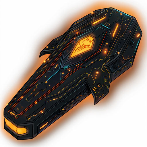 Futuristic coffin with metallic textures and glowing edges