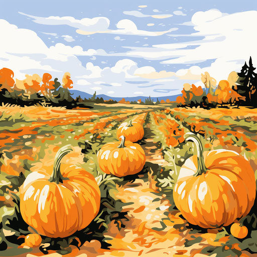 Impressionistic pumpkin field illustration