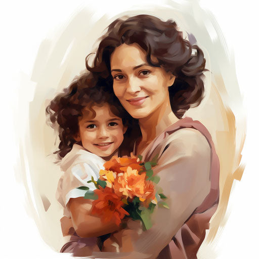 Mother artwork in the style of Oil painting, on a white background