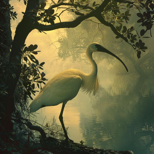 Ibis in a serene and poetic scene in the style of Gregory Colbert