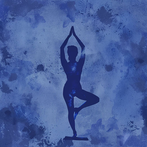 Realistic yoga clip art flourishes on flat indigo background
