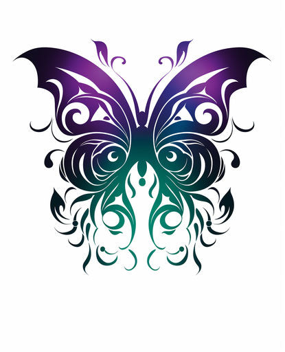 Black and violet butterfly with mythical motifs