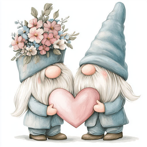 Adorable Valentine's Day gnomes with hats full of flowers