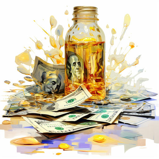 Money in oil painting style on white background
