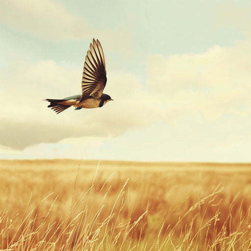 Swallow bird flying over open fields