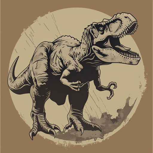 Nostalgic flat tattoo sketch of a T rex in a 1920s cartoon style