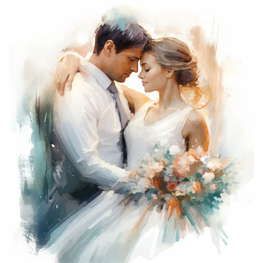 Wedding clipart in the style of Impressionistic Art, on white background
