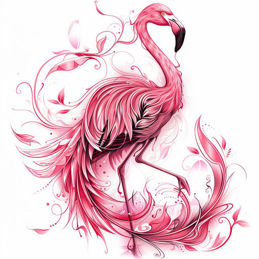 Elegant flamingo tattoo in Art Nouveau style on white background