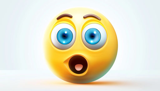 Shy emoji with two eyes and an open mouth, yellow and blue gradient color