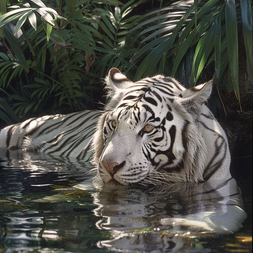 White tiger cooling off in a hidden oasis