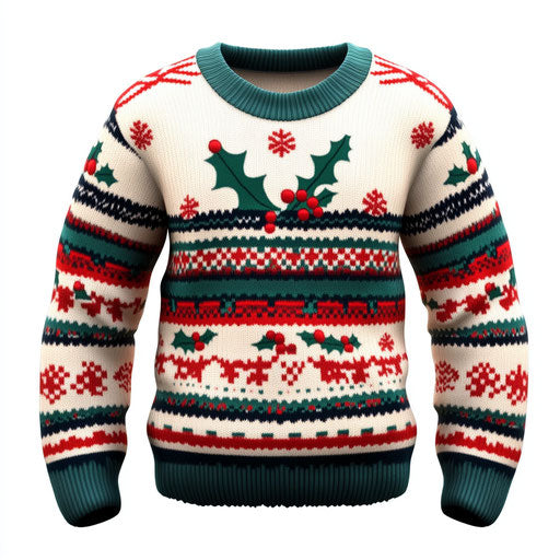 3D ugly christmas sweater with flat white background