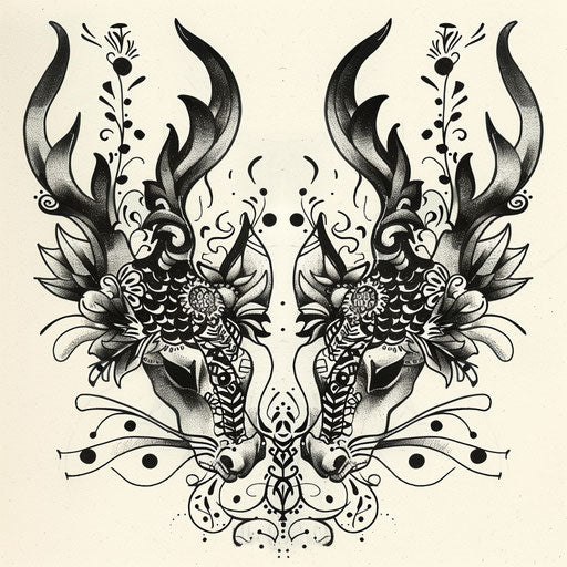 Whimsical flat tattoo sketch of neo tribal animals