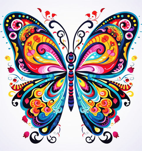 Silhouette of butterfly, twisted tangles style, modern ink painting